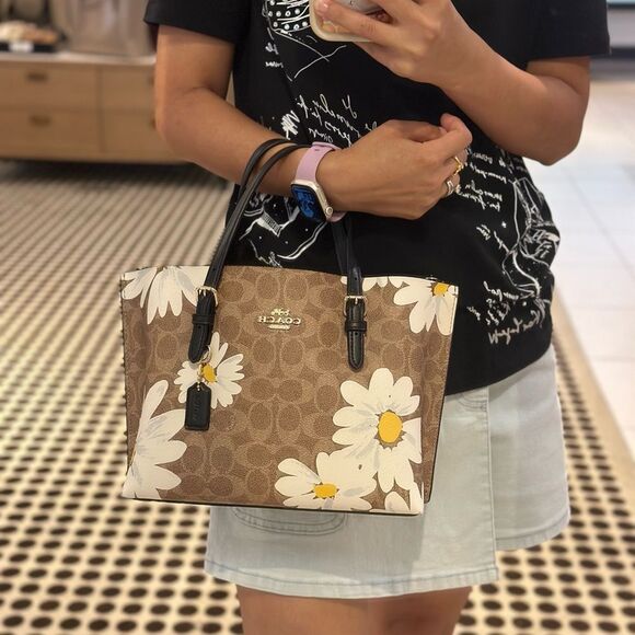 NWT Coach Mollie Tote Bag 25 In Signature Canvas With‎ Floral Print - Picture 6 of 7
